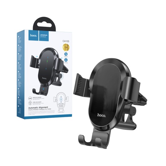 Hoco Car Phone Holder CA105 Guide with Wireless Charger Black Hoco Car Phone Holder CA105 Guide with Wireless Charger Black